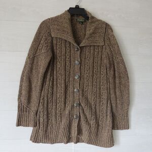 Vintage Womens Eddie Bauer 100% Cotton Button Down Cable Knit Sweater Size Large